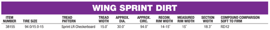 Hoosier Sprint Left Rear Tyre 94.0/15.0-15 ~ H38155-RD12