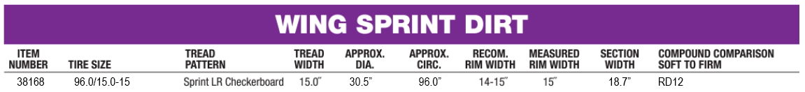 Hoosier Sprint Left Rear Tyre 96.0/15.0-15 ~ H38168-RD12