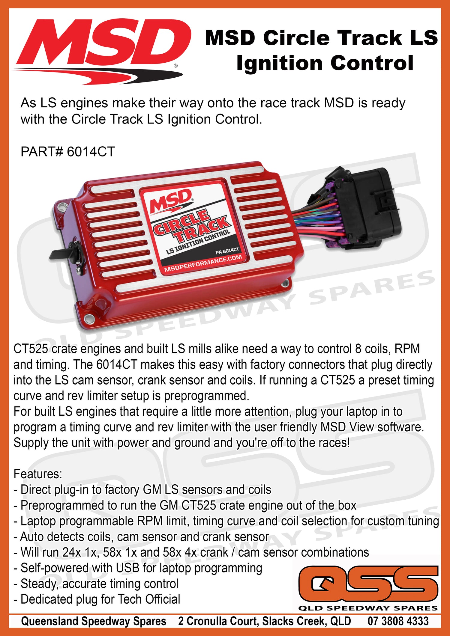 MSD Circle Track LS Ignition Control System Suit CT525 Engine ...